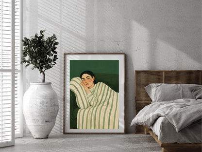 elegant emerald green woman wall art abstract face line drawing fashion inspired home decor minimalist luxury print digital download printable wall art poster, digital download