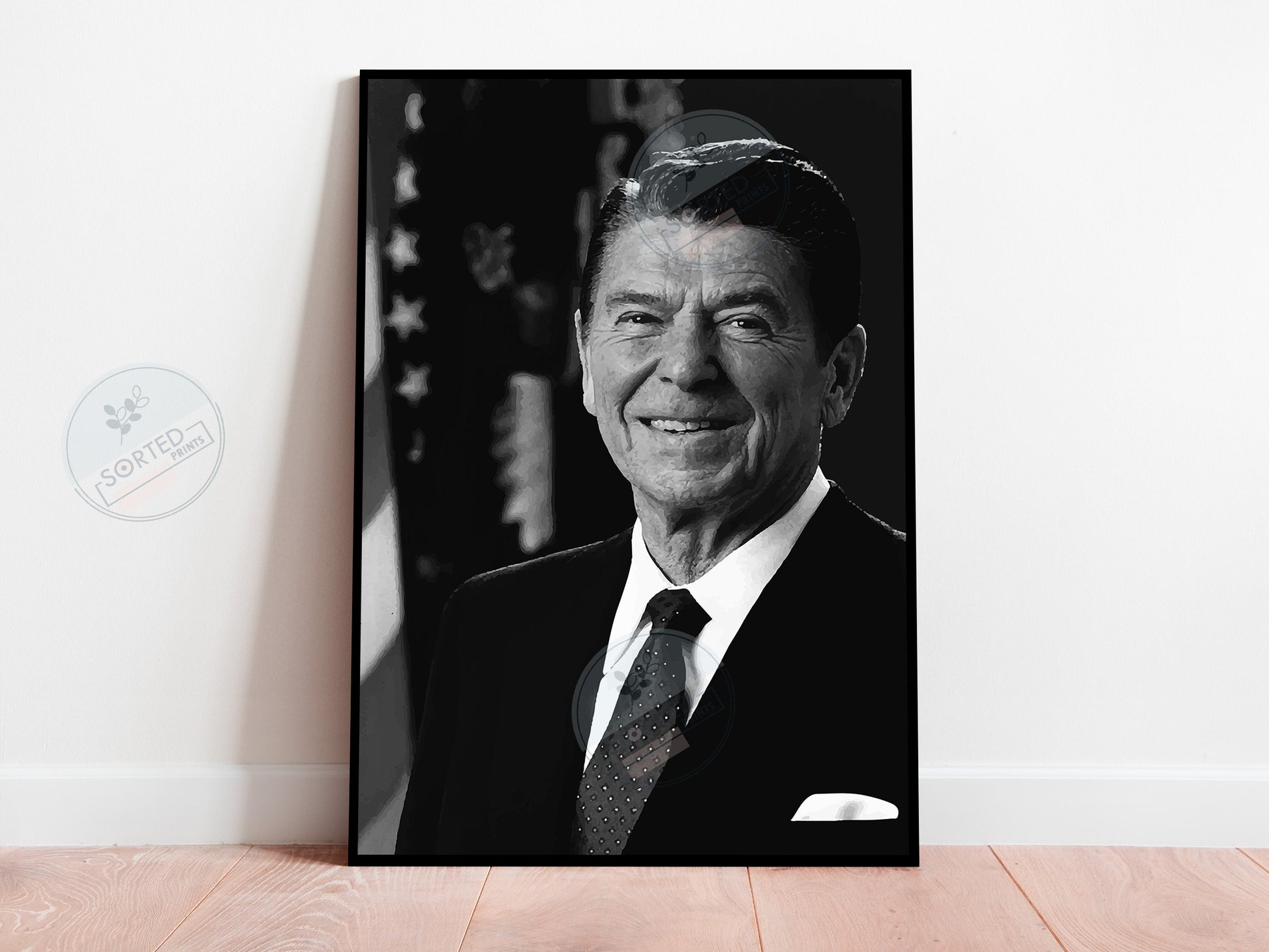 President Ronald Reagan Poster – Black and White Vintage Political Wall Art Digital Download