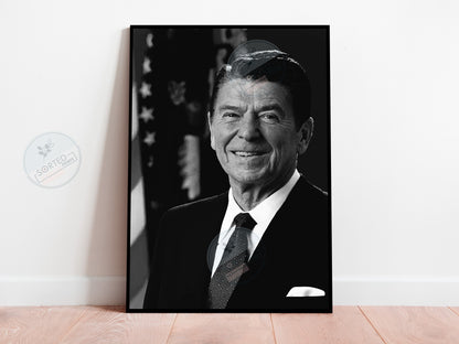 President Ronald Reagan Poster – Black and White Vintage Political Wall Art Digital Download