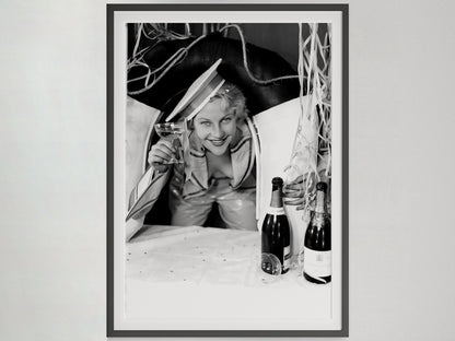 Woman Drinking Champagne Poster, Bar Cart Print, Black and White, Vintage Photography, Cocktail Wall Art, Alcohol Poster, Digital Download