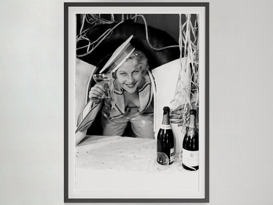 Woman Drinking Champagne Poster, Bar Cart Print, Black and White, Vintage Photography, Cocktail Wall Art, Alcohol Poster, Digital Download
