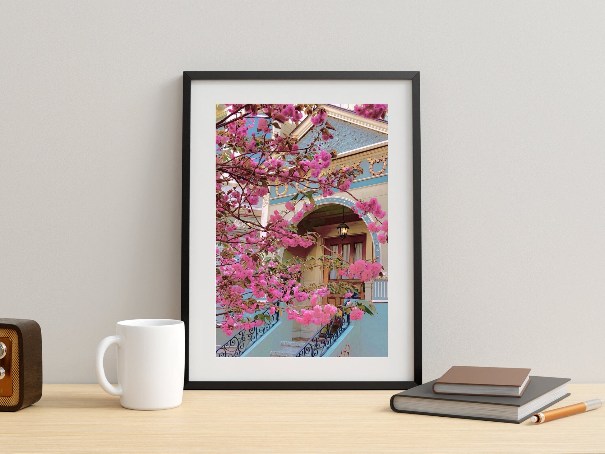 beautiful pink tree print tabebuia chrysotricha pink flowers blossom in spring fresh florals print neotropical tree background poster printable wall art poster, digital download