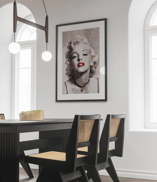 Marilyn Monroe Poster Black And White Red Lips Vintage Hollywood Wall Art Digital Download