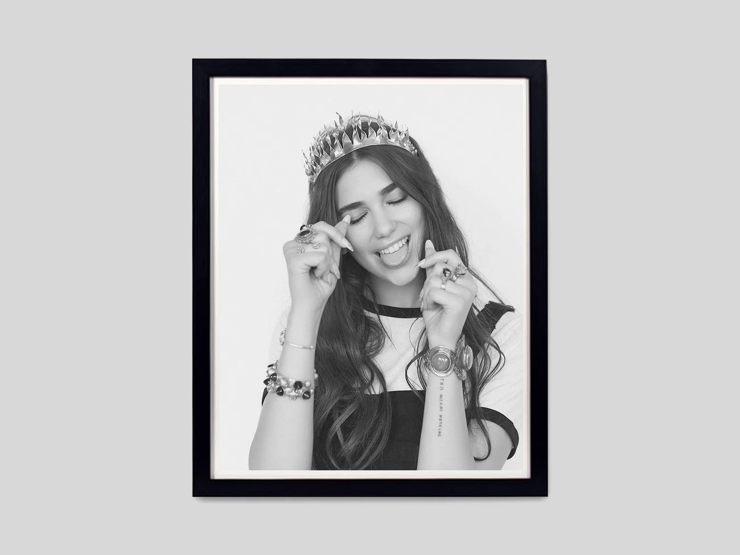 Dua Lipa Crown Portrait Playful Black and White Pop Star Digital Download