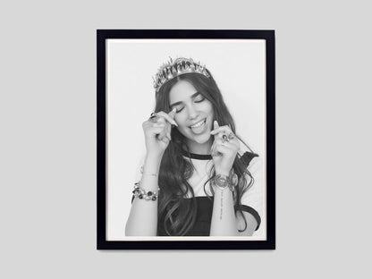 Dua Lipa Crown Portrait Playful Black and White Pop Star Digital Download