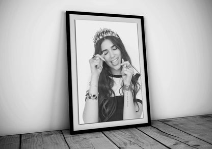 Dua Lipa Crown Portrait Playful Black and White Pop Star Digital Download