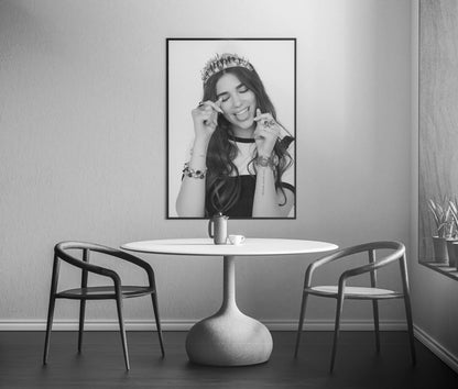 Dua Lipa Crown Portrait Playful Black and White Pop Star Digital Download