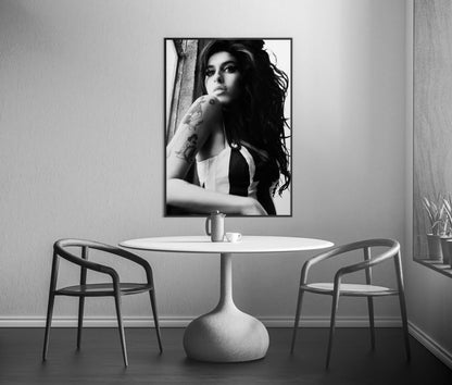 Amy Winehouse Tattoo Portrait Black and White Music Art Digital Download