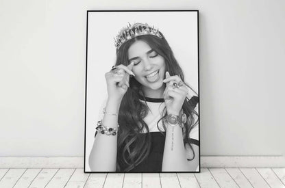 Dua Lipa Crown Portrait Playful Black and White Pop Star Digital Download