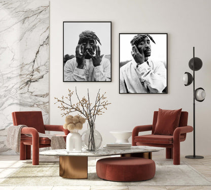 Tupac Shakur Black and White Rap Icon Hip Hop Portrait Digital Download